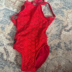 Elegant Red Lace Kids Dance Outfit